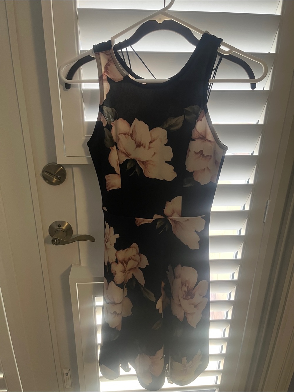 Aqua Black Midi Dress with Blush Floral Print